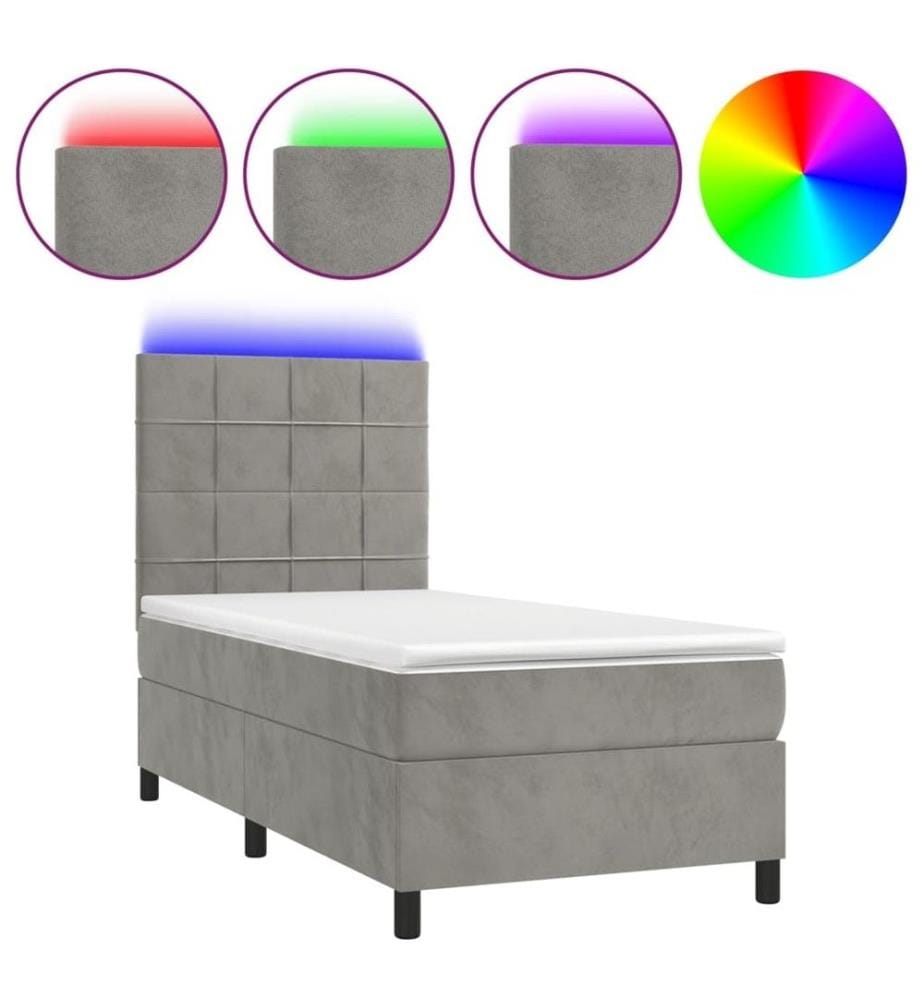 Boxspringbett mit Matratze & LED Hellgrau 80x200 cm Samt