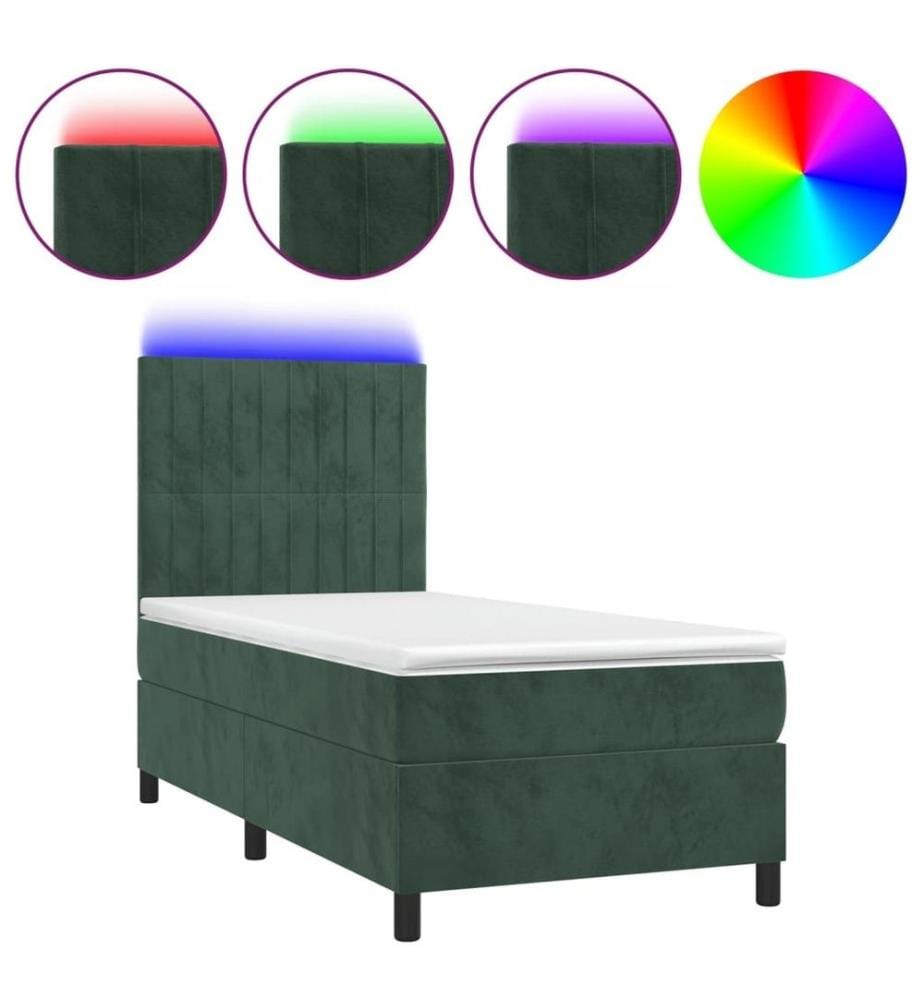 Boxspringbett mit Matratze & LED Dunkelgrün 90x200 cm Samt