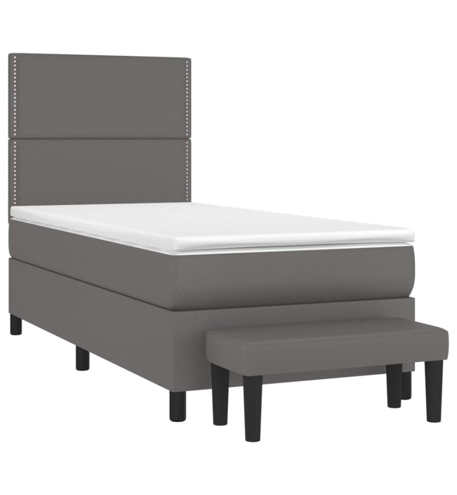 Boxspringbett mit Matratze Grau 100x200 cm Kunstleder