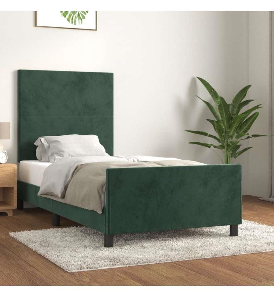 Bettgestell mit Kopfteil Dunkelgrün 90x190 cm Samt