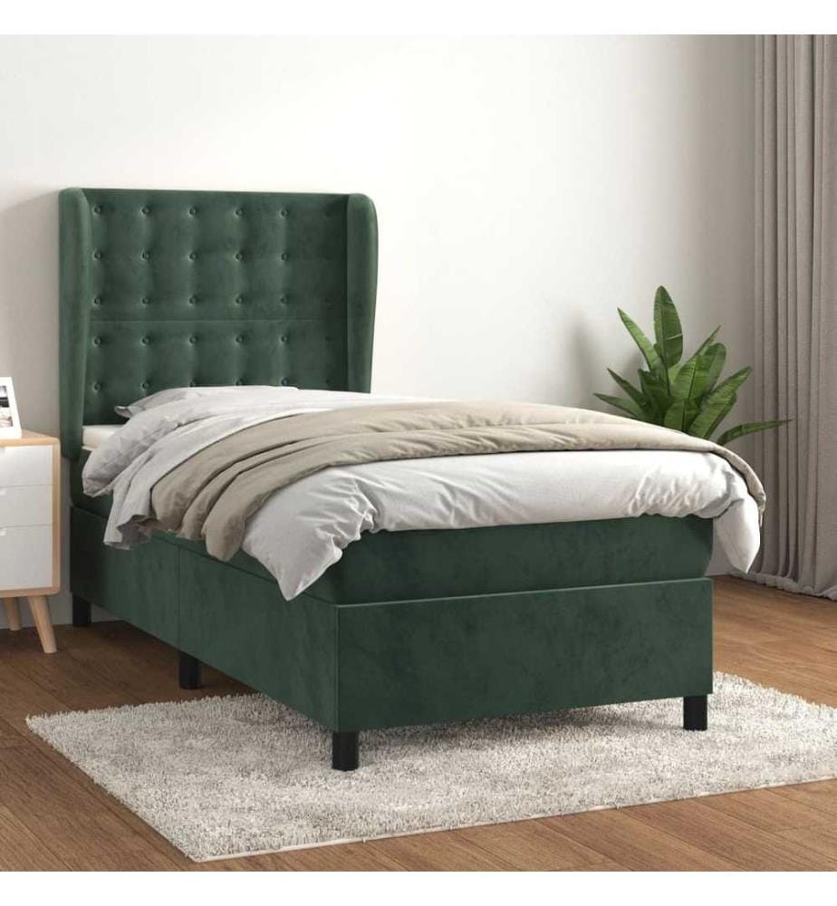 Boxspringbett mit Matratze Dunkelgrün 80x200 cm Samt