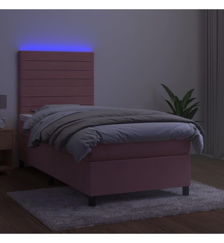 Boxspringbett mit Matratze & LED Rosa 80x200 cm Samt