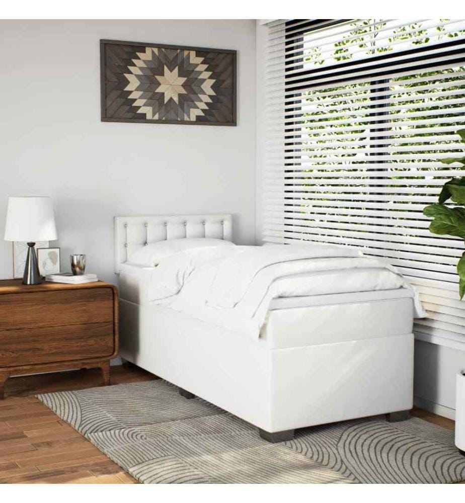 Boxspringbett mit Matratze Weiss 80x200 cm Kunstleder