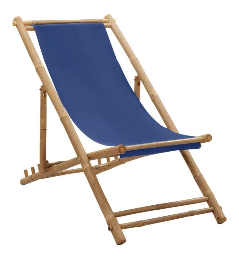 Chaise de terrasse Bambou et toile Bleu marine