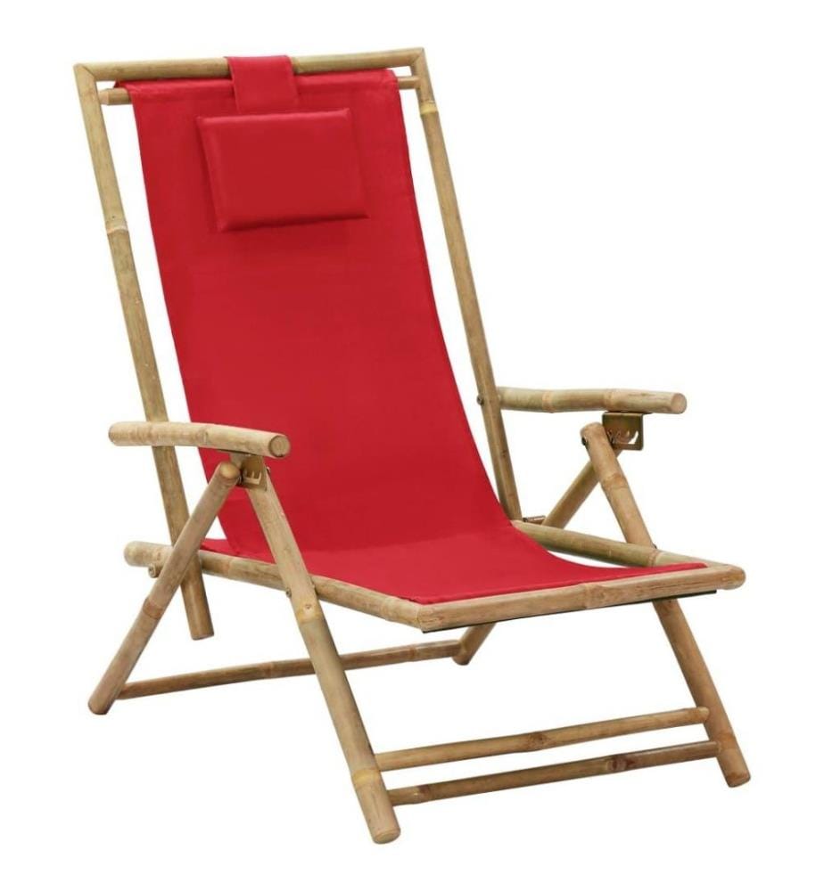 Verstellbarer Relaxstuhl Rot Bambus und Stoff