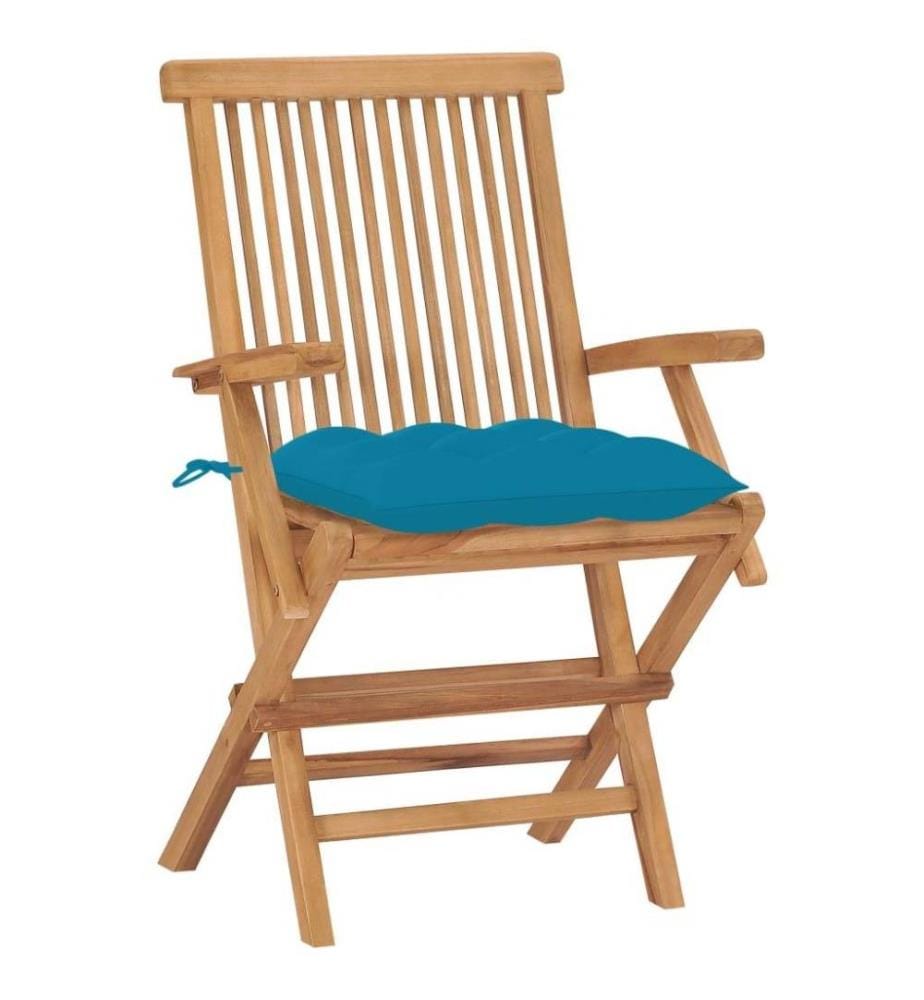 Chaises de jardin avec coussins bleu clair 8 pcs Teck massif