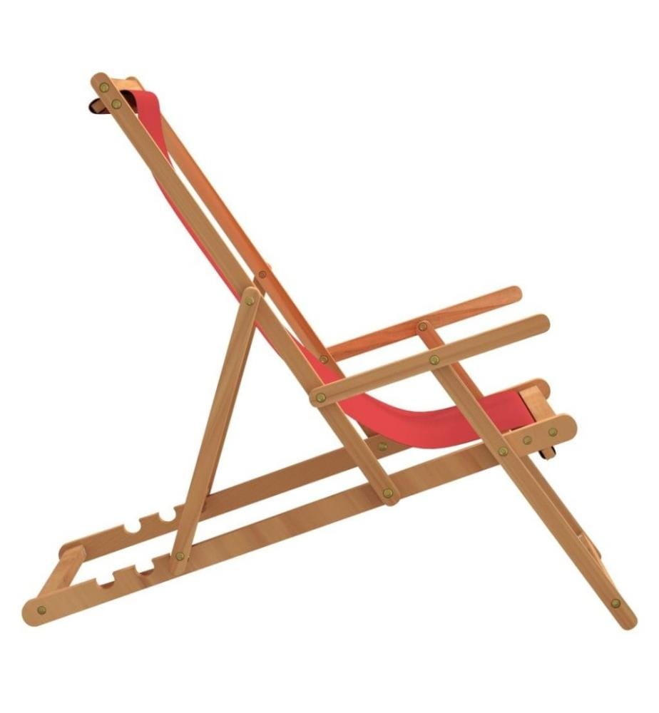 Chaise de plage pliable Bois de teck solide Rouge