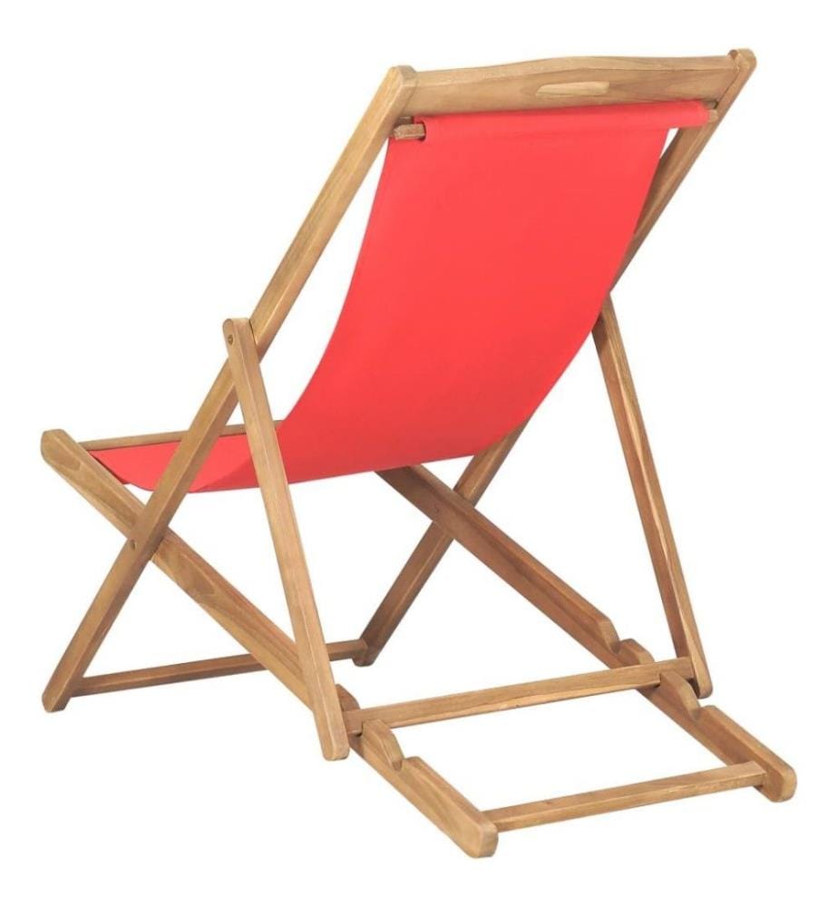 Chaise de plage pliable Bois de teck solide Rouge