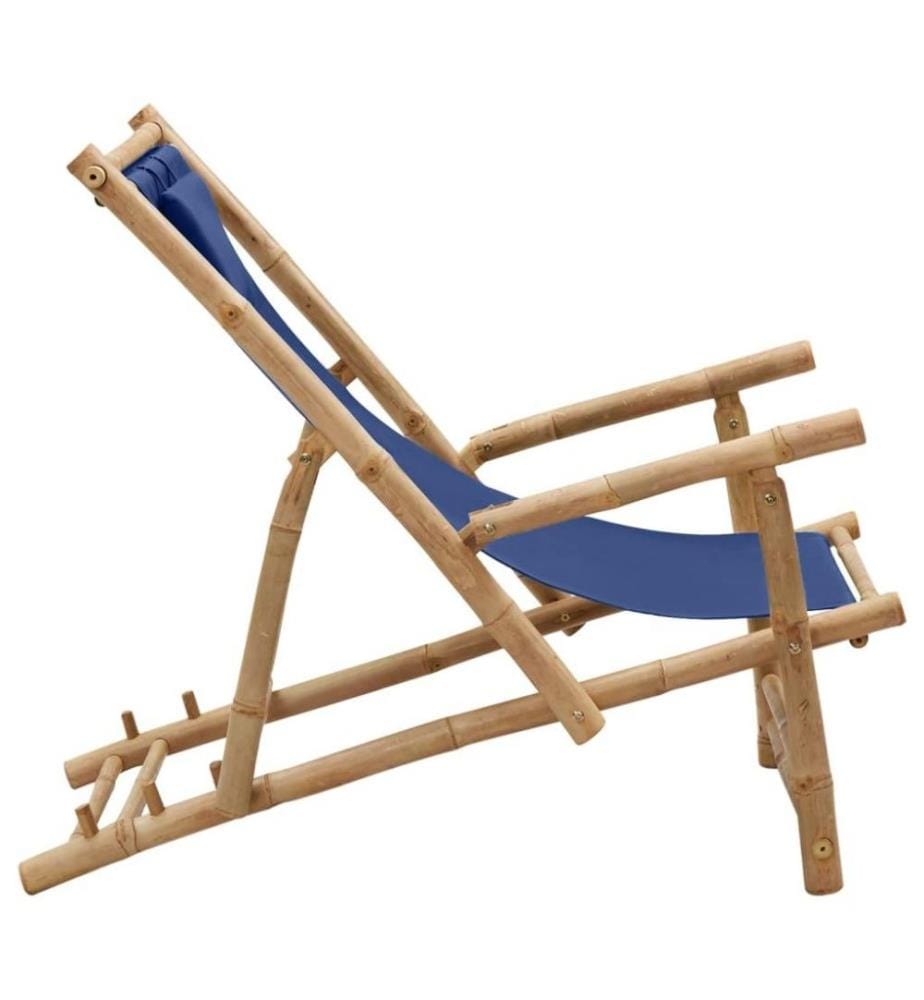 Chaise de terrasse Bambou et toile Bleu marine