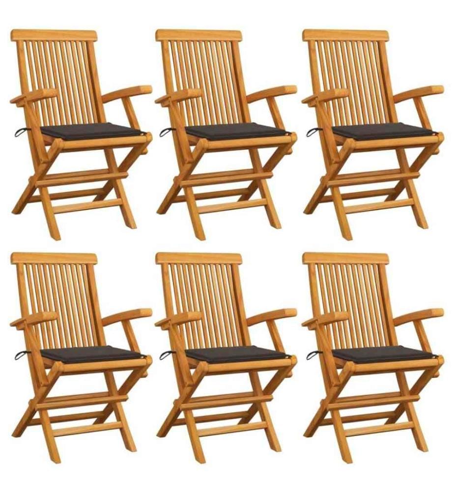 Chaises de jardin avec coussins taupe 6 pcs Bois de teck massif