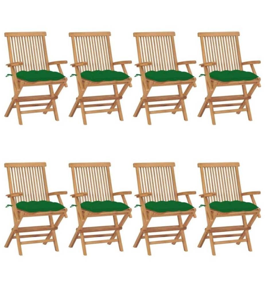 Gartenstühle mit Grünen Kissen 8 Stk. Massivholz Teak
