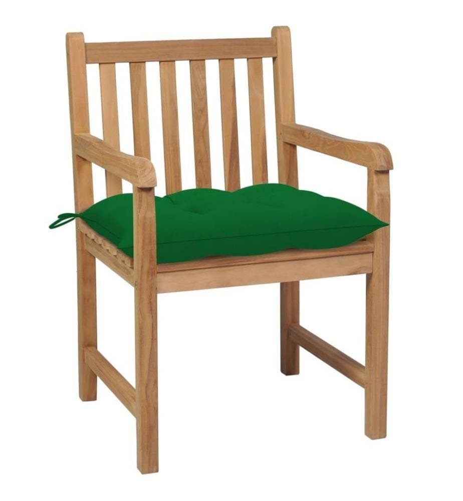 Gartenstühle 6 Stk. mit Grünen Kissen Massivholz Teak