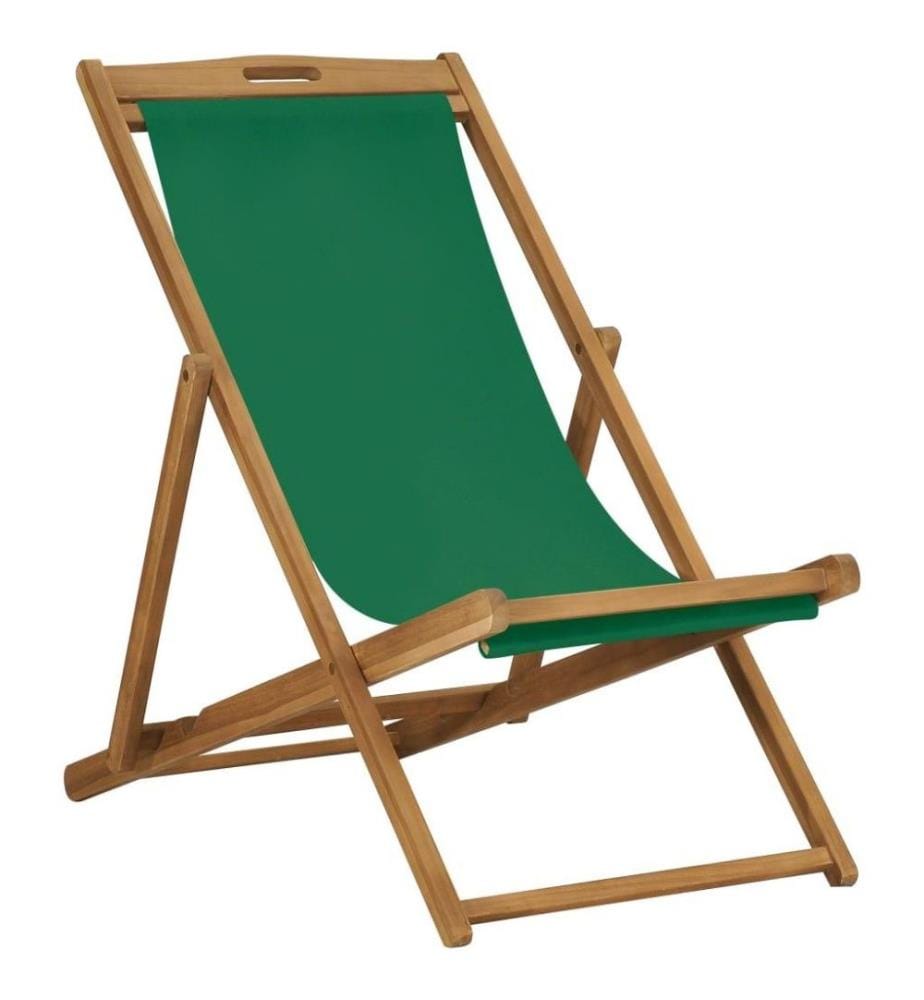 Strandstuhl Klappbar Massivholz Teak Grün