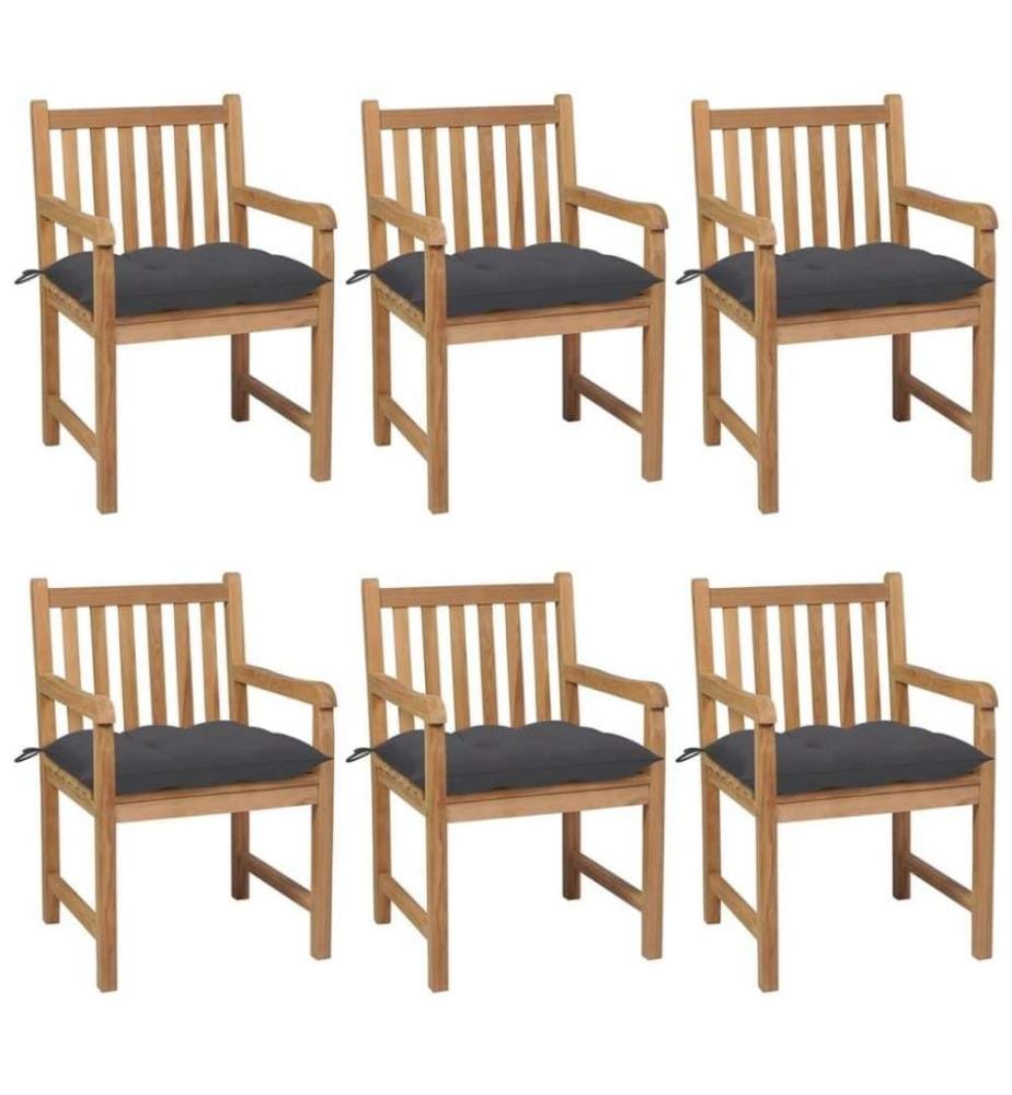 Gartenstühle 6 Stk. mit Anthrazit Kissen Massivholz Teak