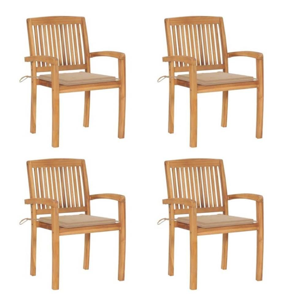Chaises de jardin empilables avec coussins 4 pcs Teck solide