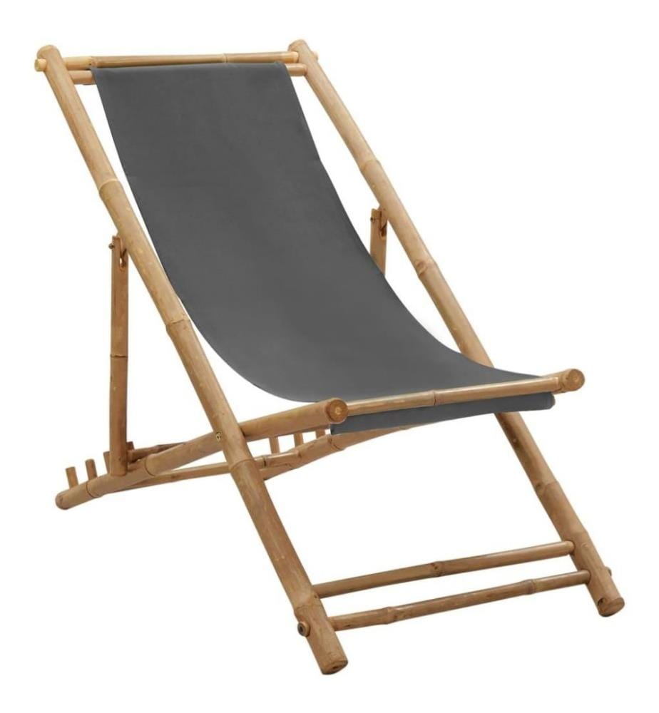 Chaise de terrasse Bambou et toile Gris foncé