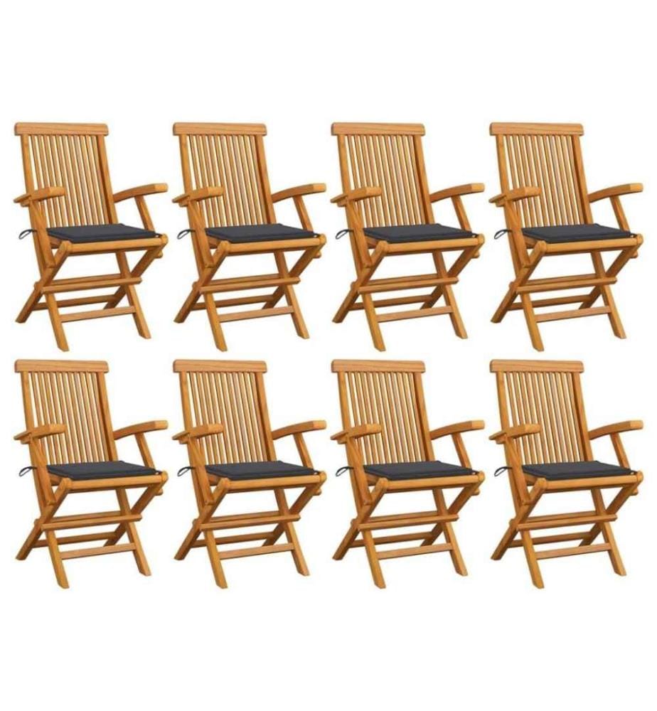 Chaises de jardin avec coussins anthracite 8 pcs Teck massif