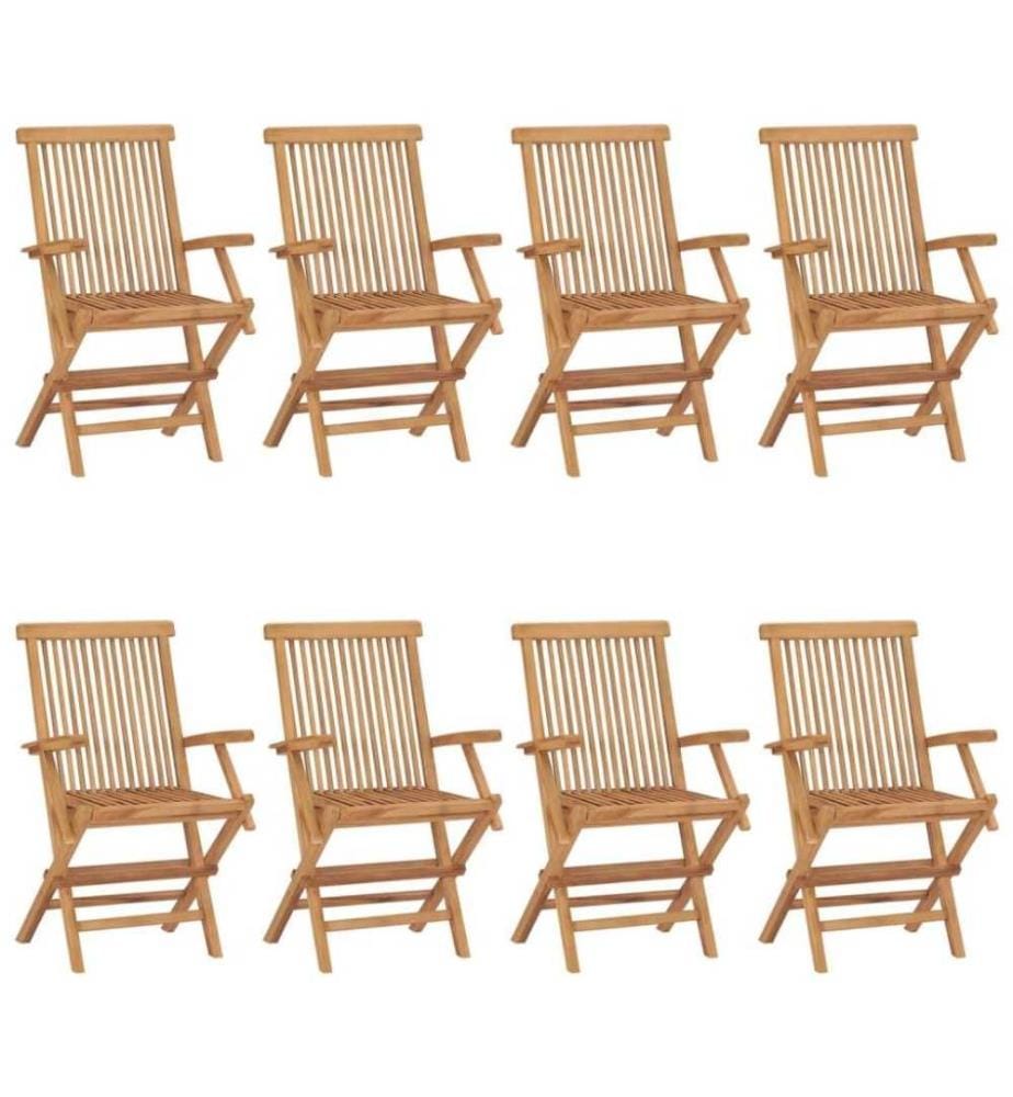 Gartenstühle mit Hellgrünen Kissen 8 Stk. Massivholz Teak