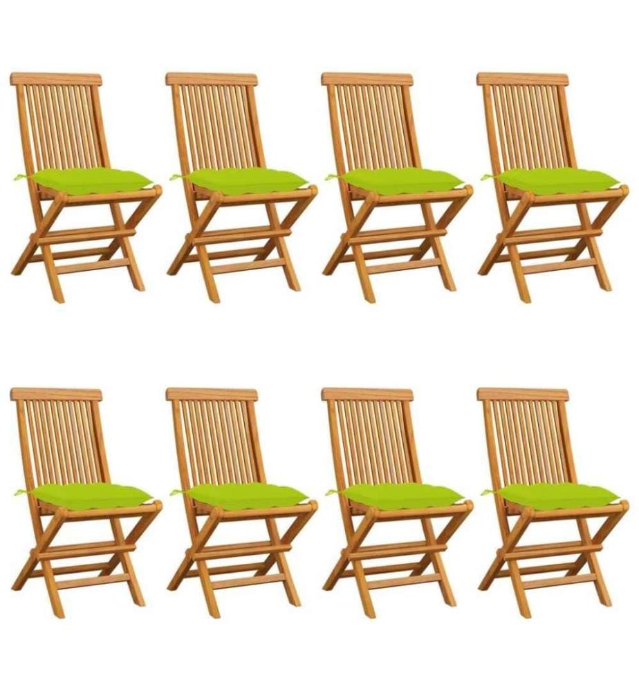 Gartenstühle mit Hellgrünen Kissen 8 Stk. Massivholz Teak