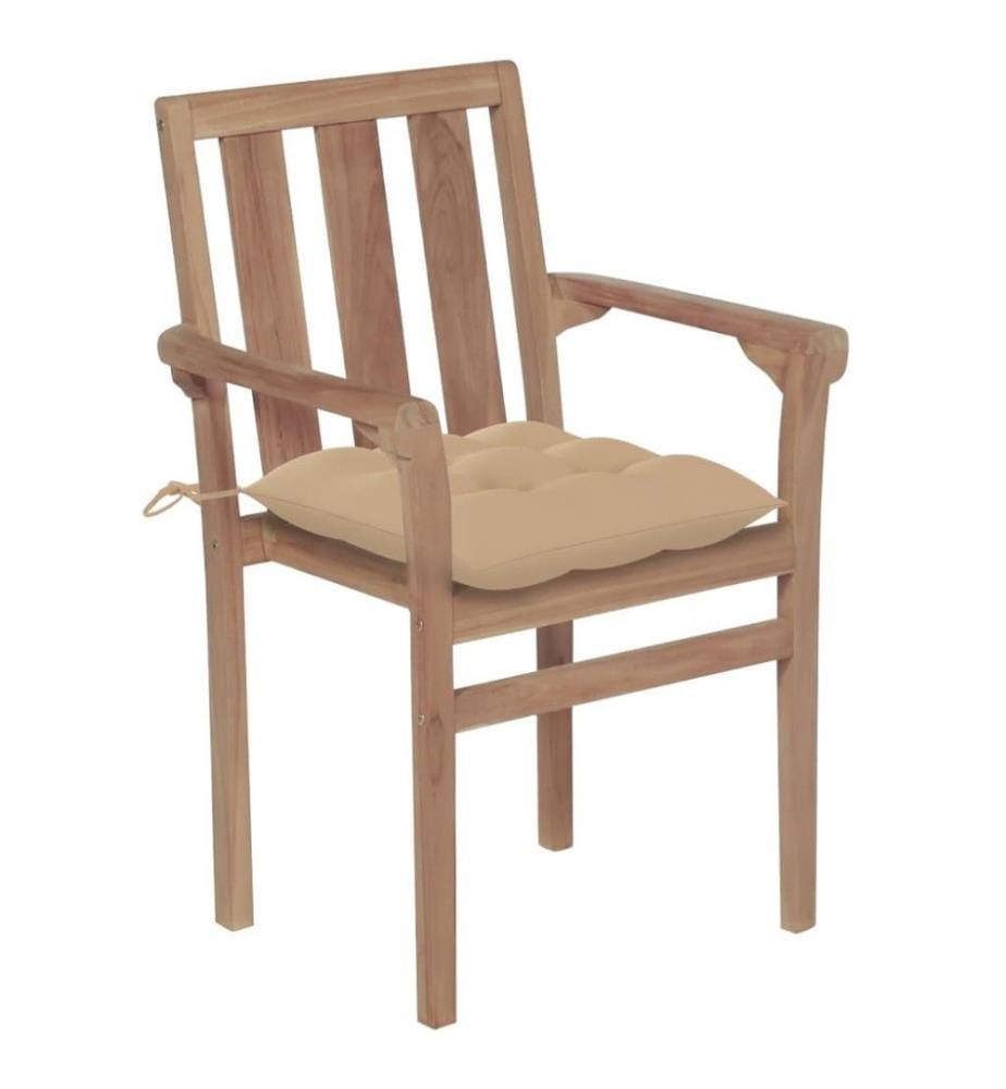 Stapelbare Gartenstühle mit Kissen 4 Stk. Massivholz Teak