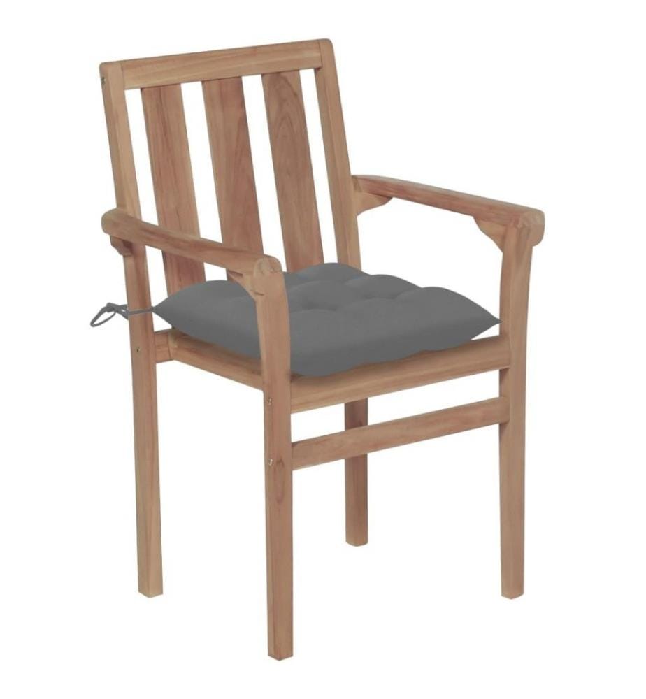Stapelbare Gartenstühle mit Kissen 4 Stk. Massivholz Teak