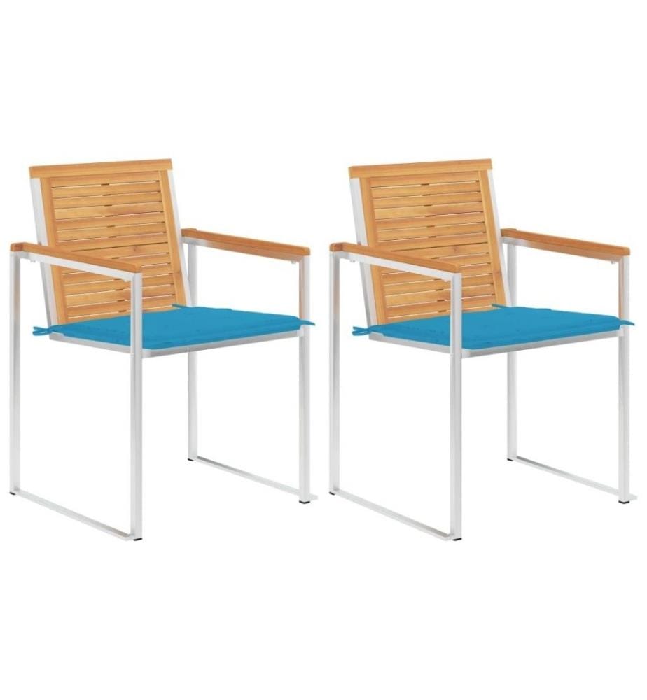 Gartenstühle mit Kissen 2 Stk. Massivholz Teak und Stahl