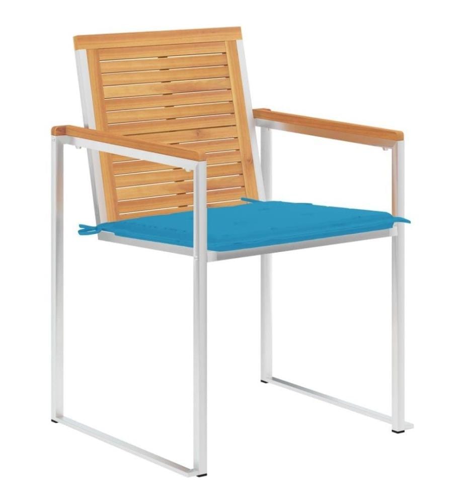 Gartenstühle mit Kissen 2 Stk. Massivholz Teak und Stahl