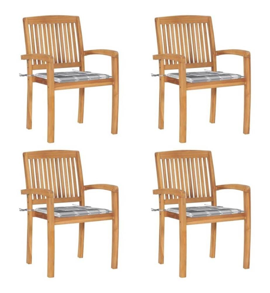 Chaises de jardin empilables avec coussins 4 pcs Teck solide