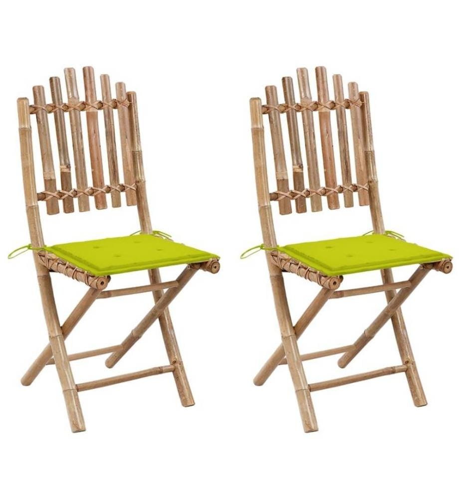 Chaises pliables de jardin 2 pcs avec coussins Bambou