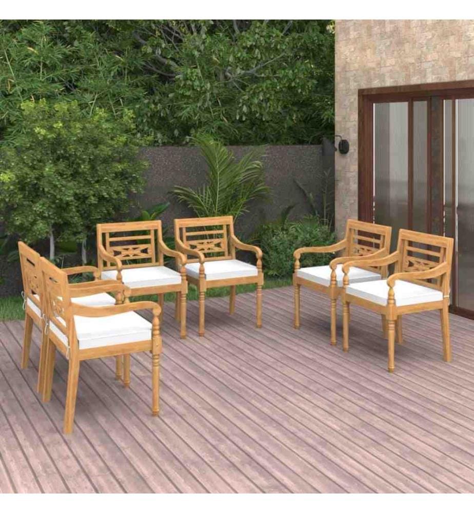 Batavia-Stühle 6 Stk. mit Kissen Massivholz Teak