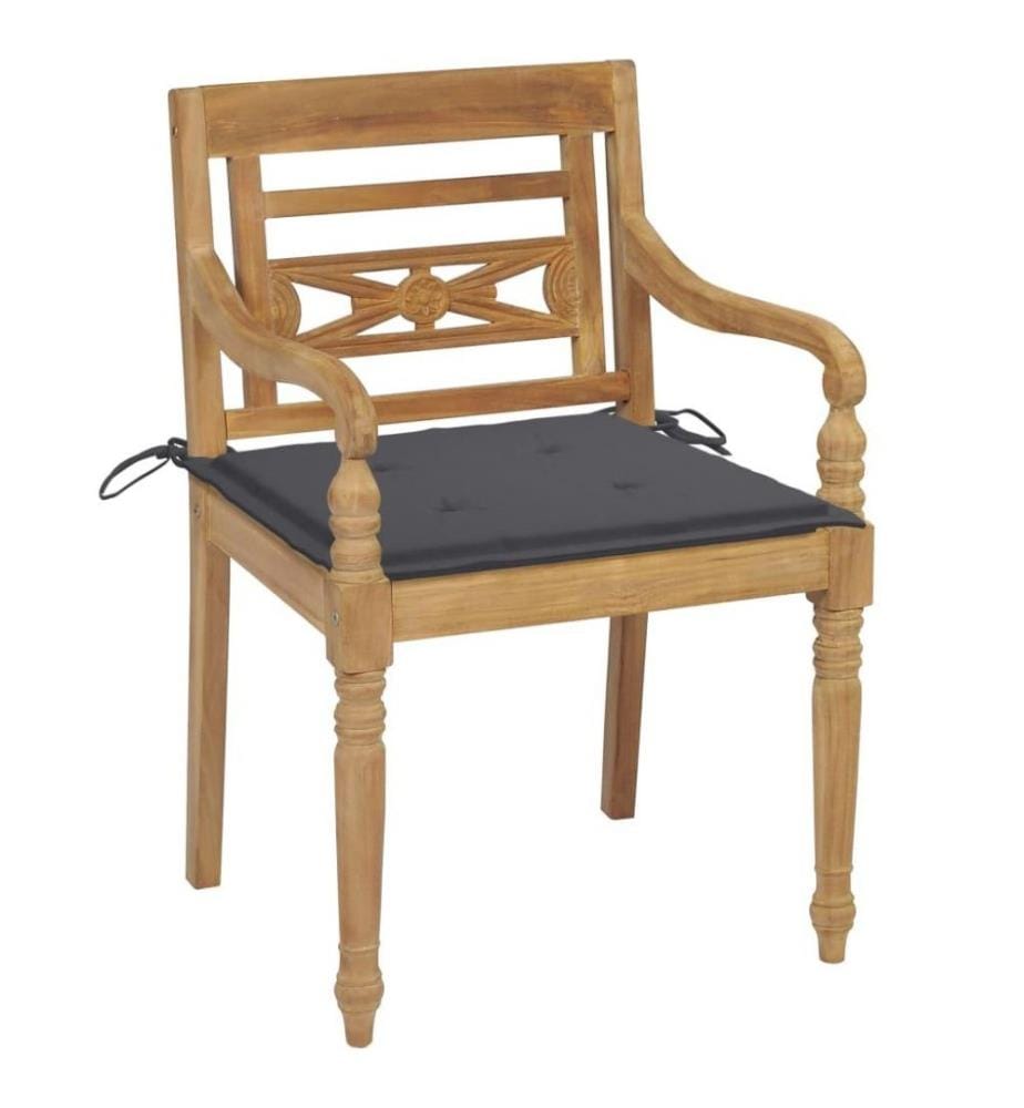 Batavia-Stühle 2 Stk. mit Anthrazit Kissen Teak Massivholz