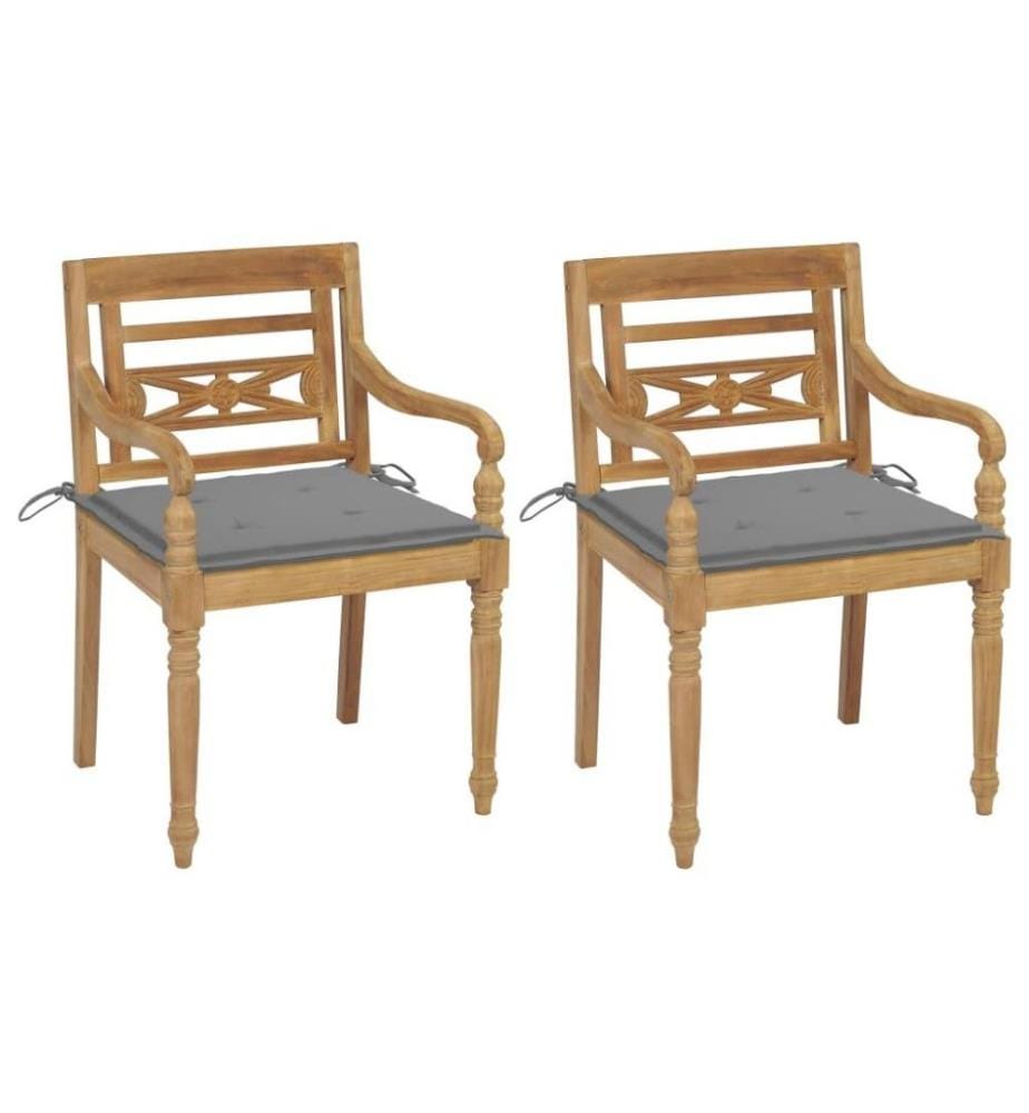 Batavia-Stühle 2 Stk. mit Grauen Kissen Teak Massivholz