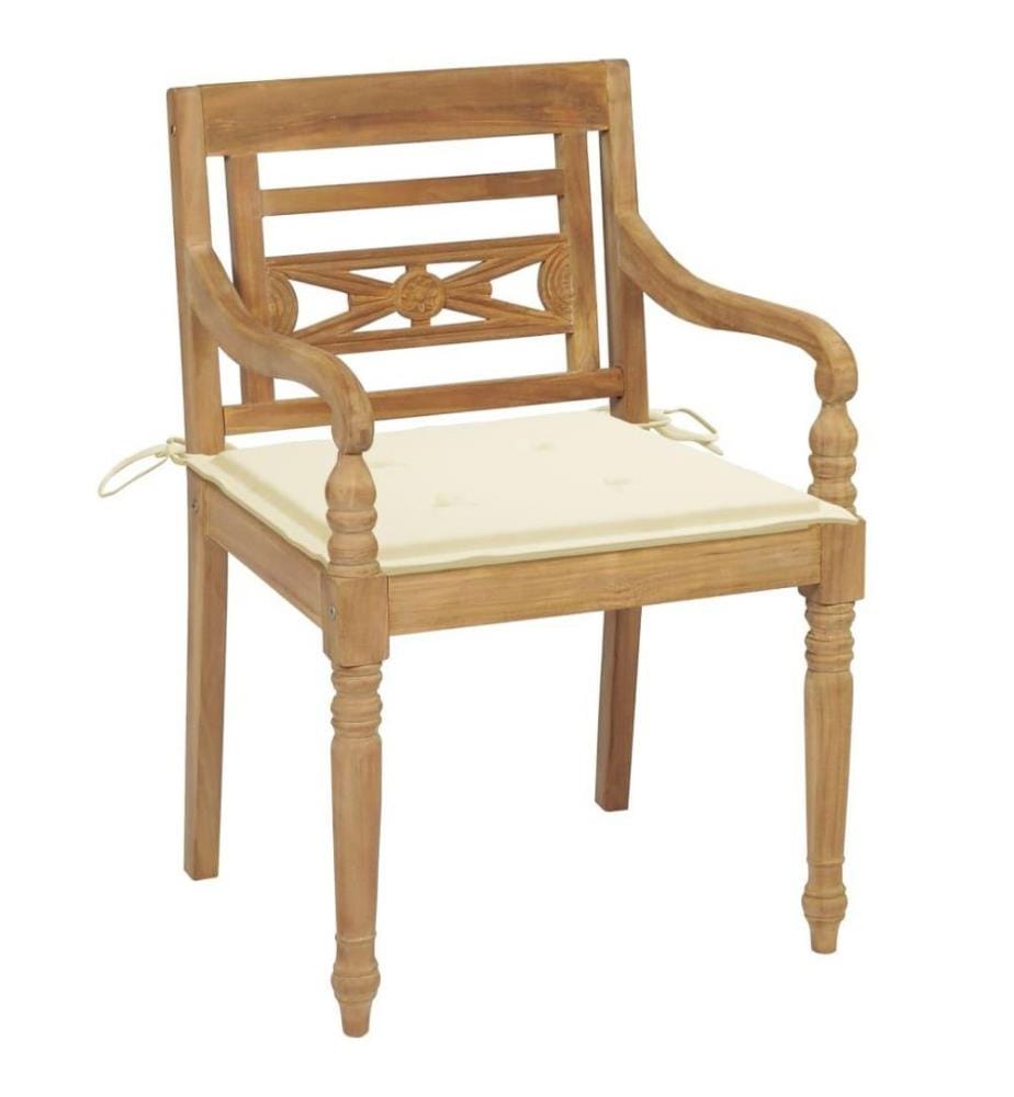 Batavia-Stühle 2 Stk. mit Creme Kissen Teak Massivholz