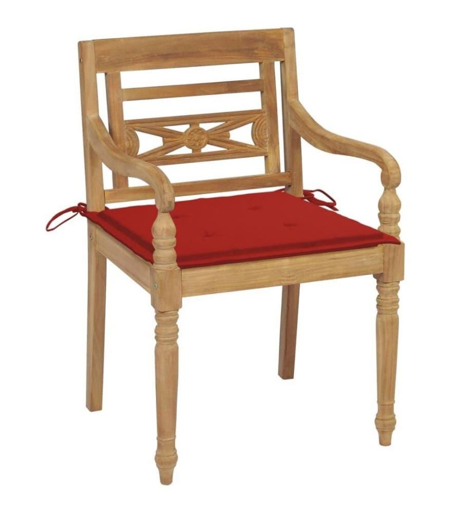 Batavia-Stühle 2 Stk. mit Roten Kissen Teak Massivholz