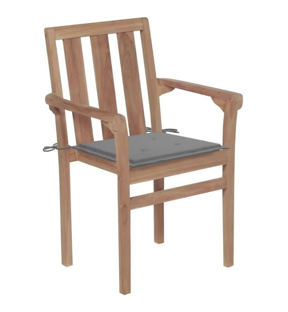 Gartenstühle 2 Stk. mit Grauen Kissen Teak Massivholz