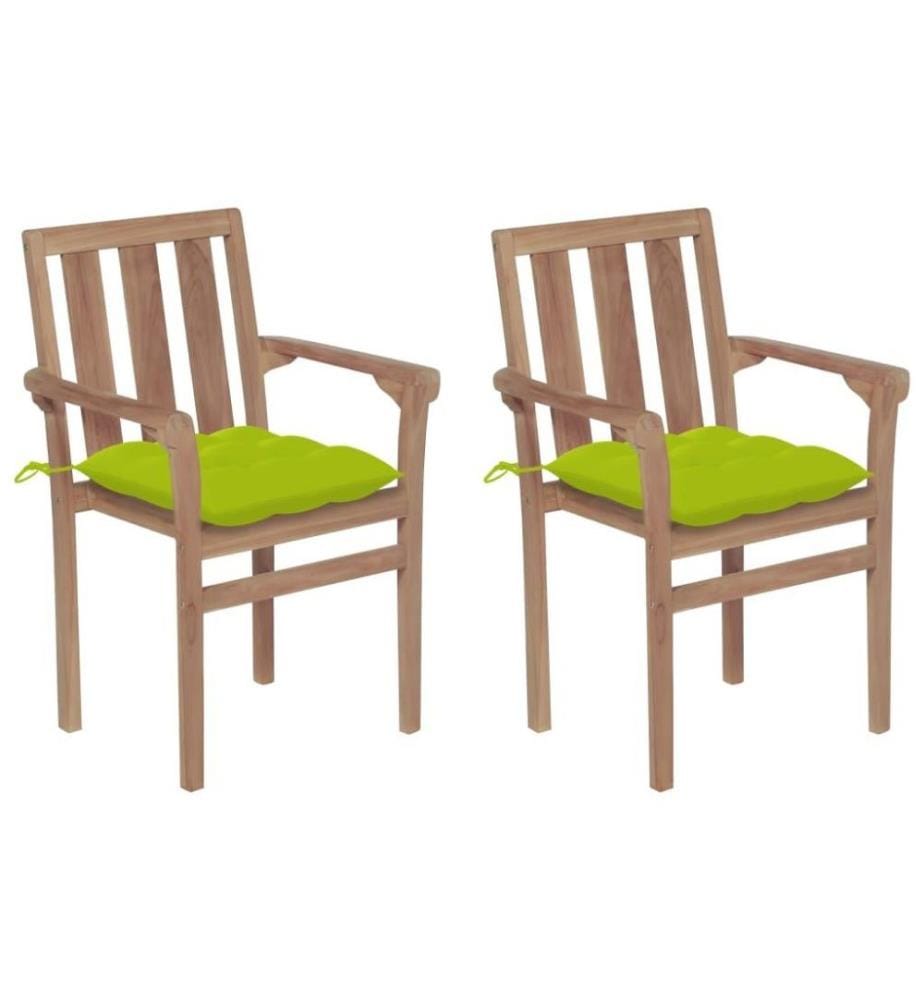 Gartenstühle 2 Stk. mit Hellgrünen Kissen Massivholz Teak