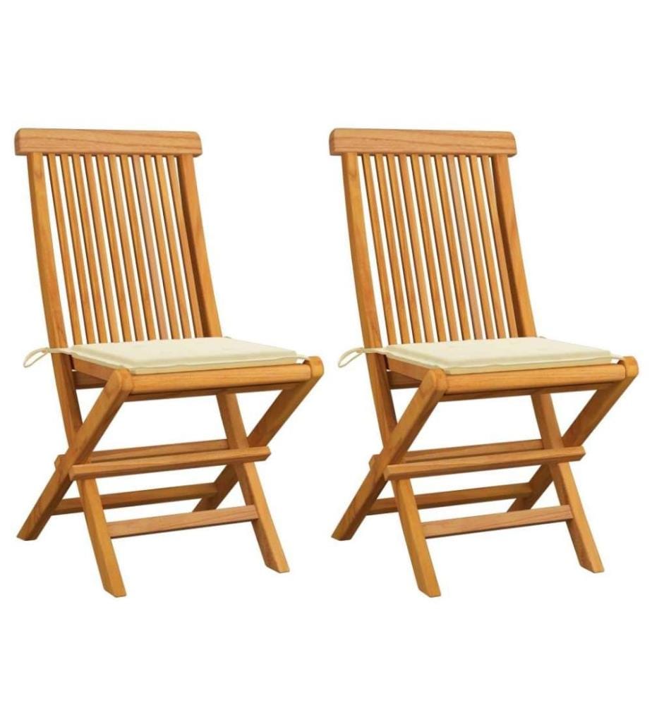 Gartenstühle mit Cremeweissen Kissen 2 Stk. Massivholz Teak