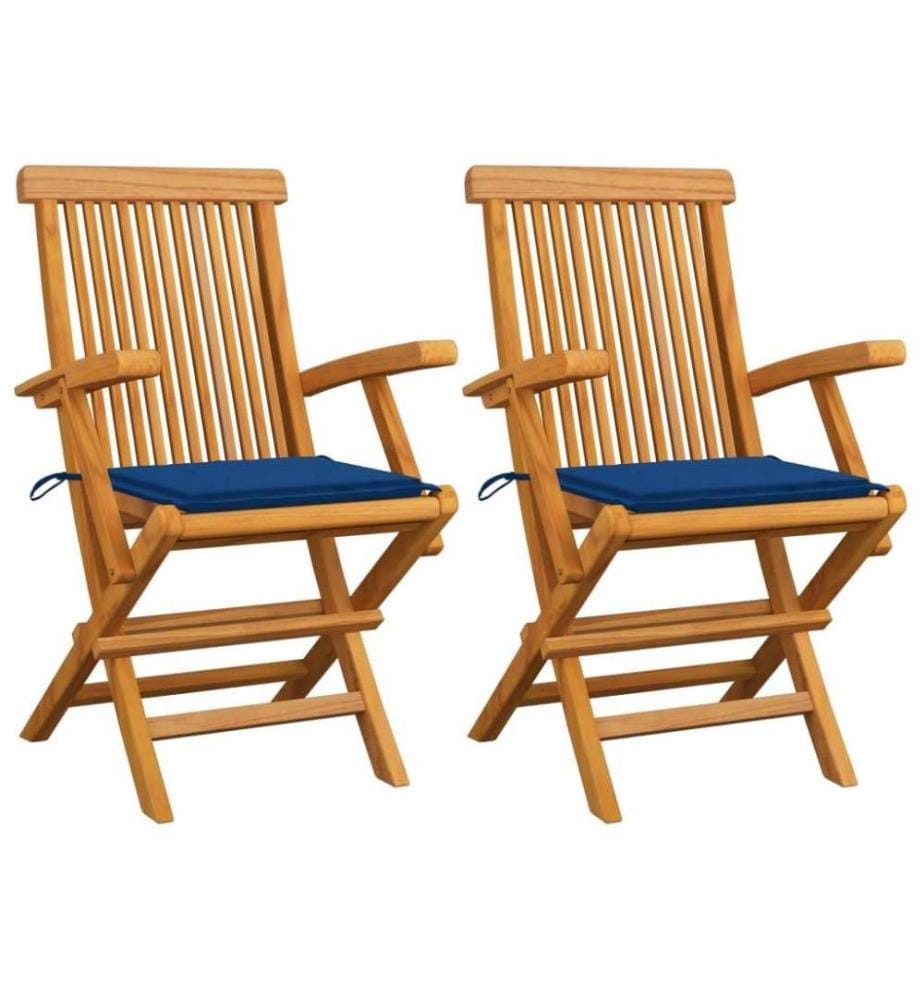 Chaises de jardin avec coussins bleu royal 2 pcs Bois de teck