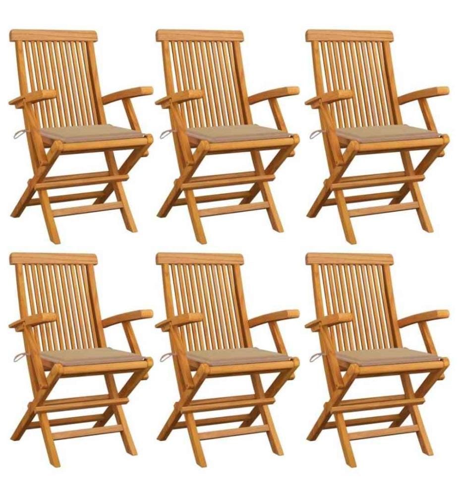 Gartenstühle mit Beige Kissen 6 Stk. Massivholz Teak