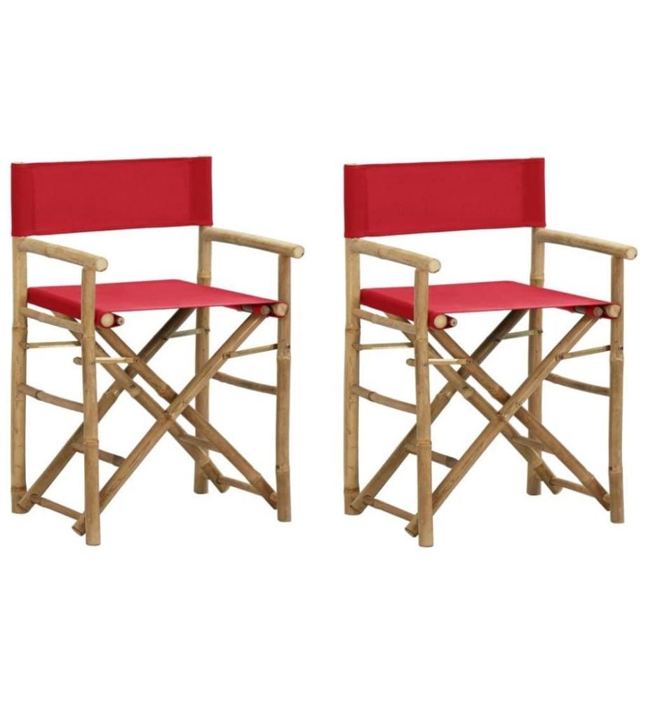 Klappbare Regiestühle 2 Stk. Rot Bambus und Stoff