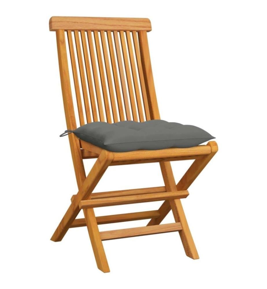 Gartenstühle mit Grauen Kissen 6 Stk. Massivholz Teak