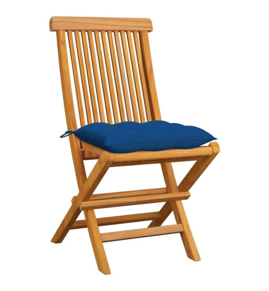 Gartenstühle mit Blauen Kissen 6 Stk. Massivholz Teak