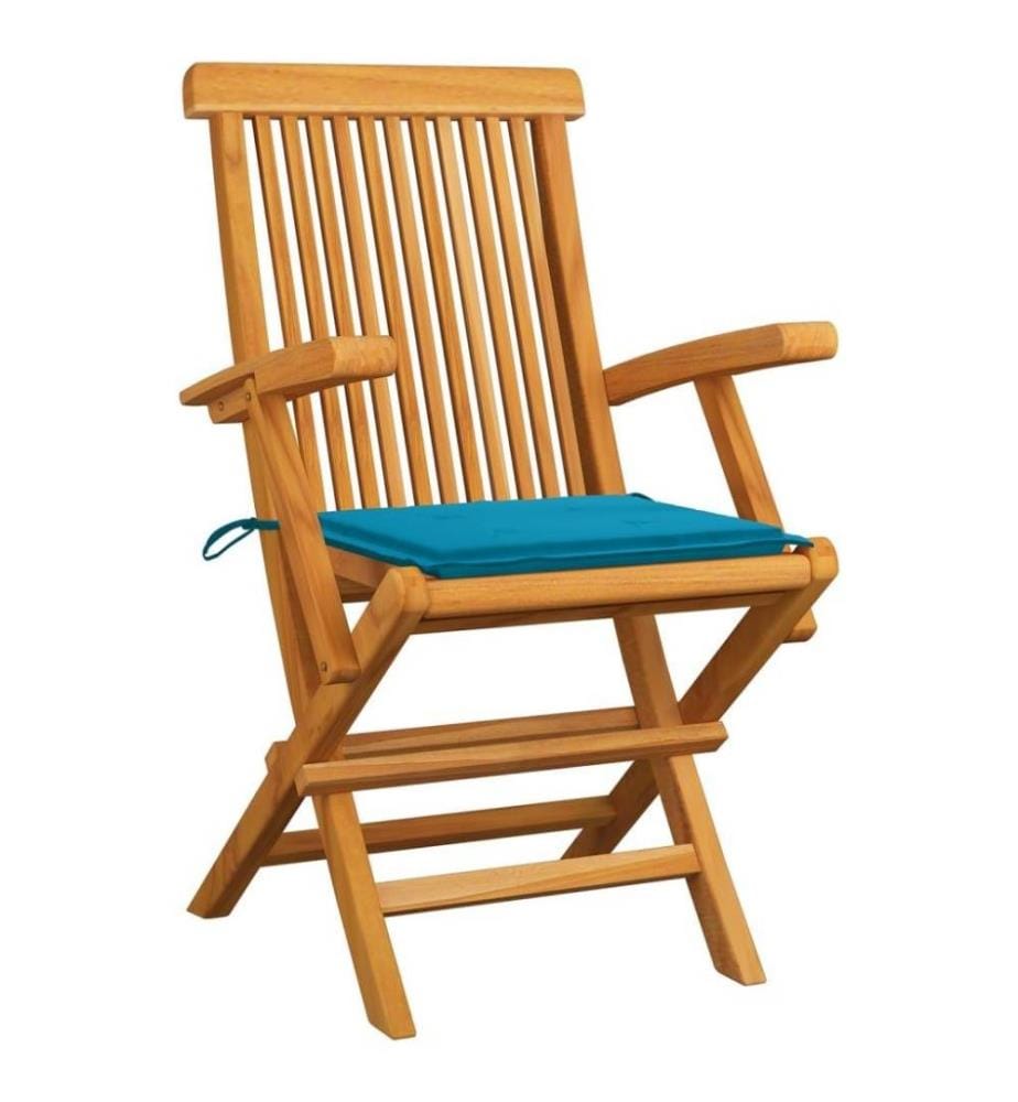 Chaises de jardin avec coussins bleu 4 pcs Bois de teck massif