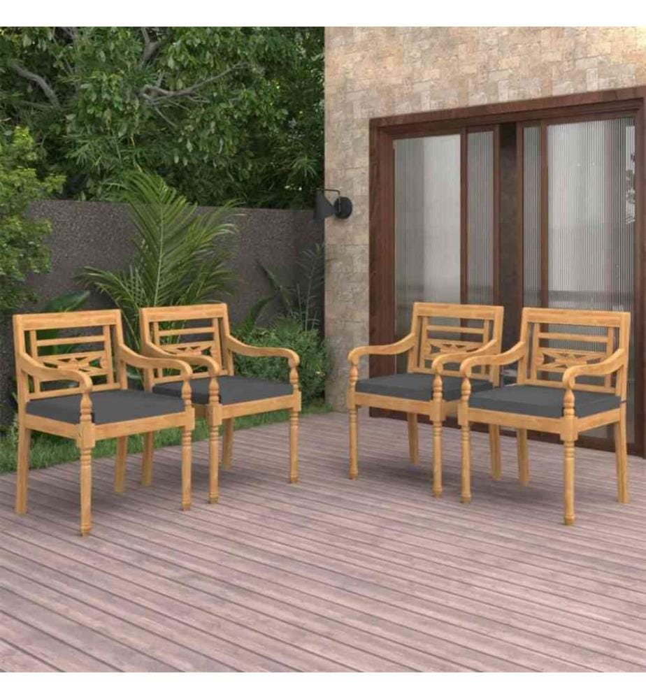 Batavia-Stühle 4 Stk. mit Kissen Massivholz Teak