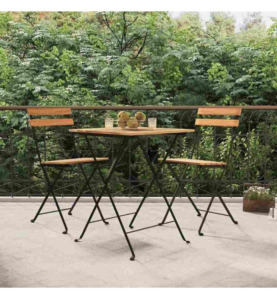 Chaises de bistrot pliantes 2 pcs Bois de teck solide et acier