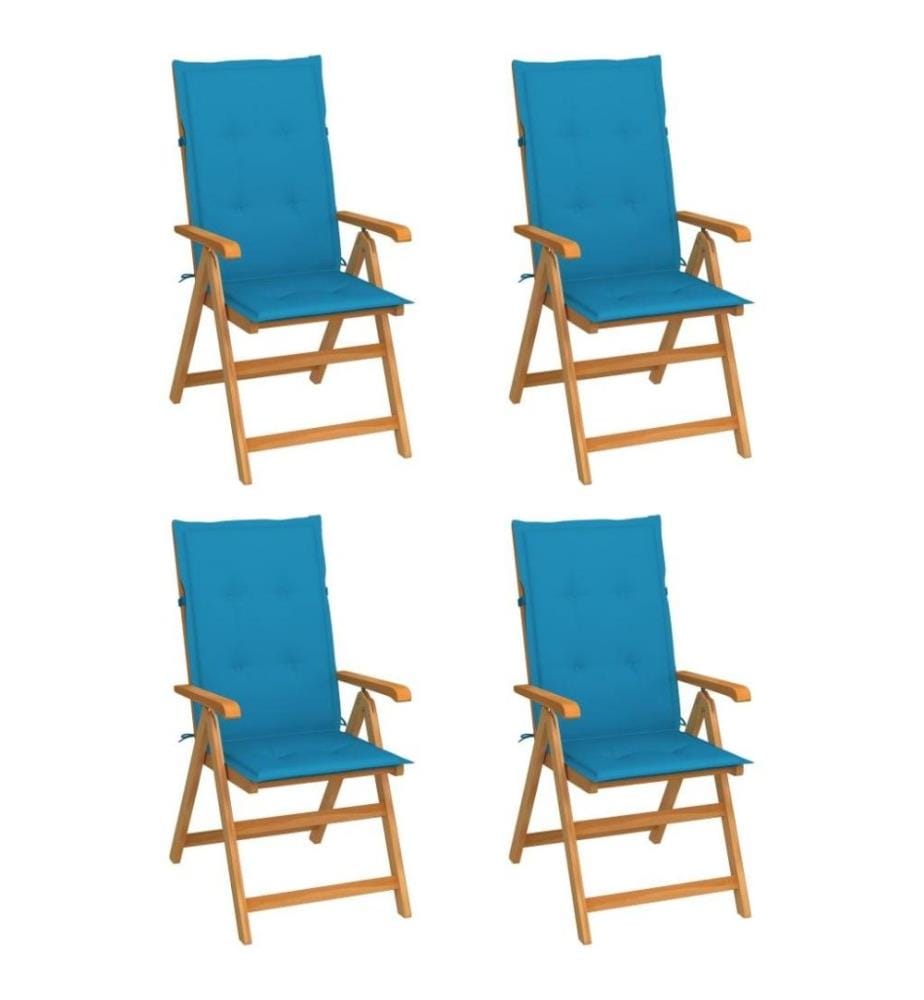 Gartenstühle 4 Stk. mit Blauen Kissen Massivholz Teak