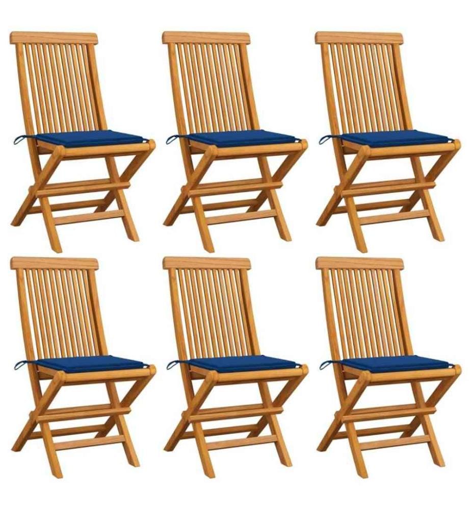 Chaises de jardin avec coussins bleu royal 6 pcs Bois de teck