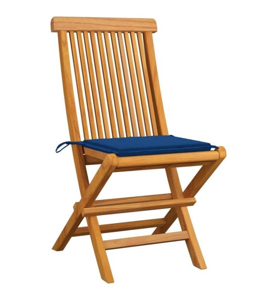 Chaises de jardin avec coussins bleu royal 6 pcs Bois de teck