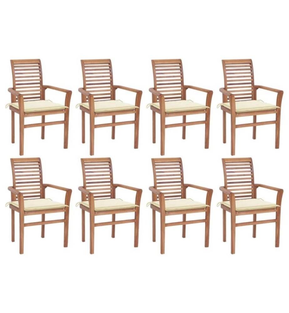 Essstühle 8 Stk. mit Creme Kissen Massivholz Teak