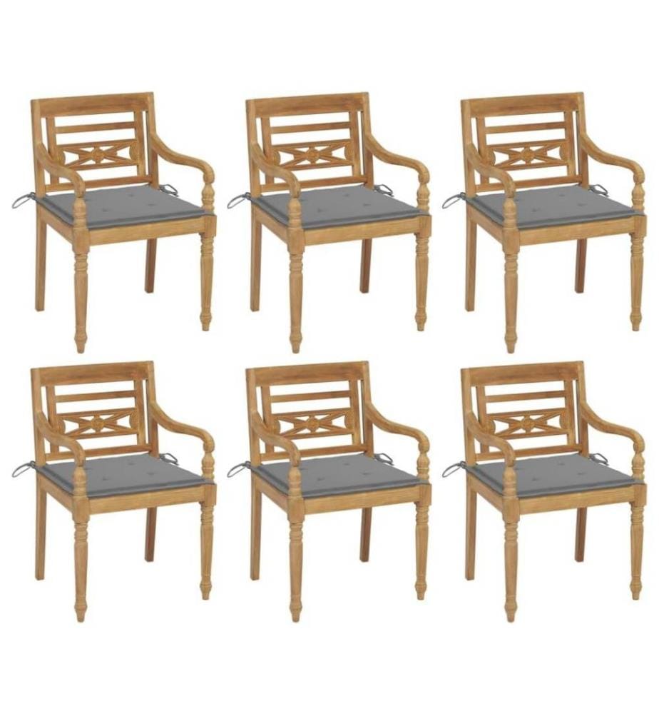 Batavia-Stühle mit Kissen 6 Stk. Massivholz Teak